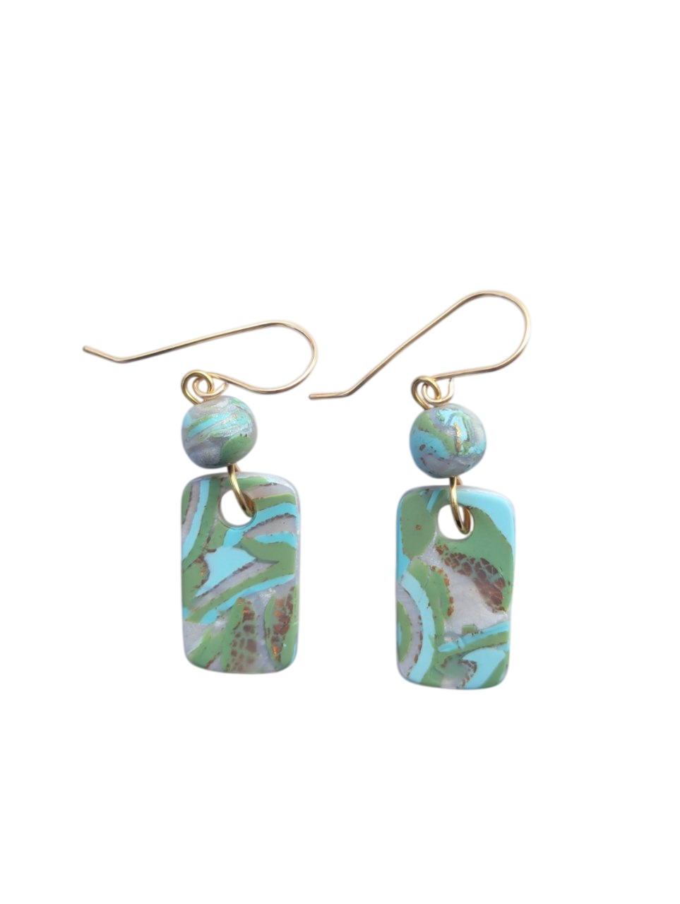Mokume-Gane Moss Green Earrings