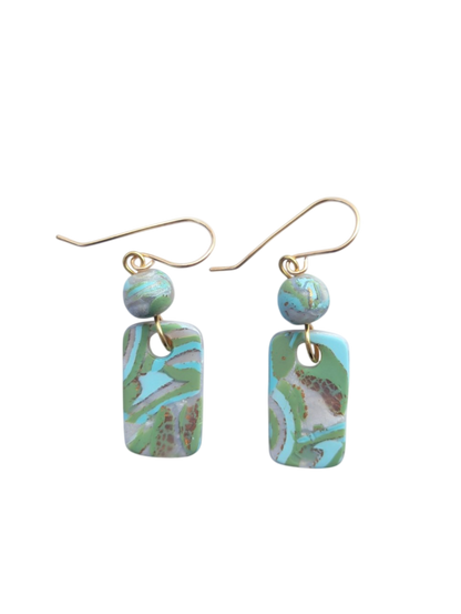 Mokume-Gane Moss Green Earrings