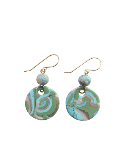 Mokume-Gane Moss Green Earrings