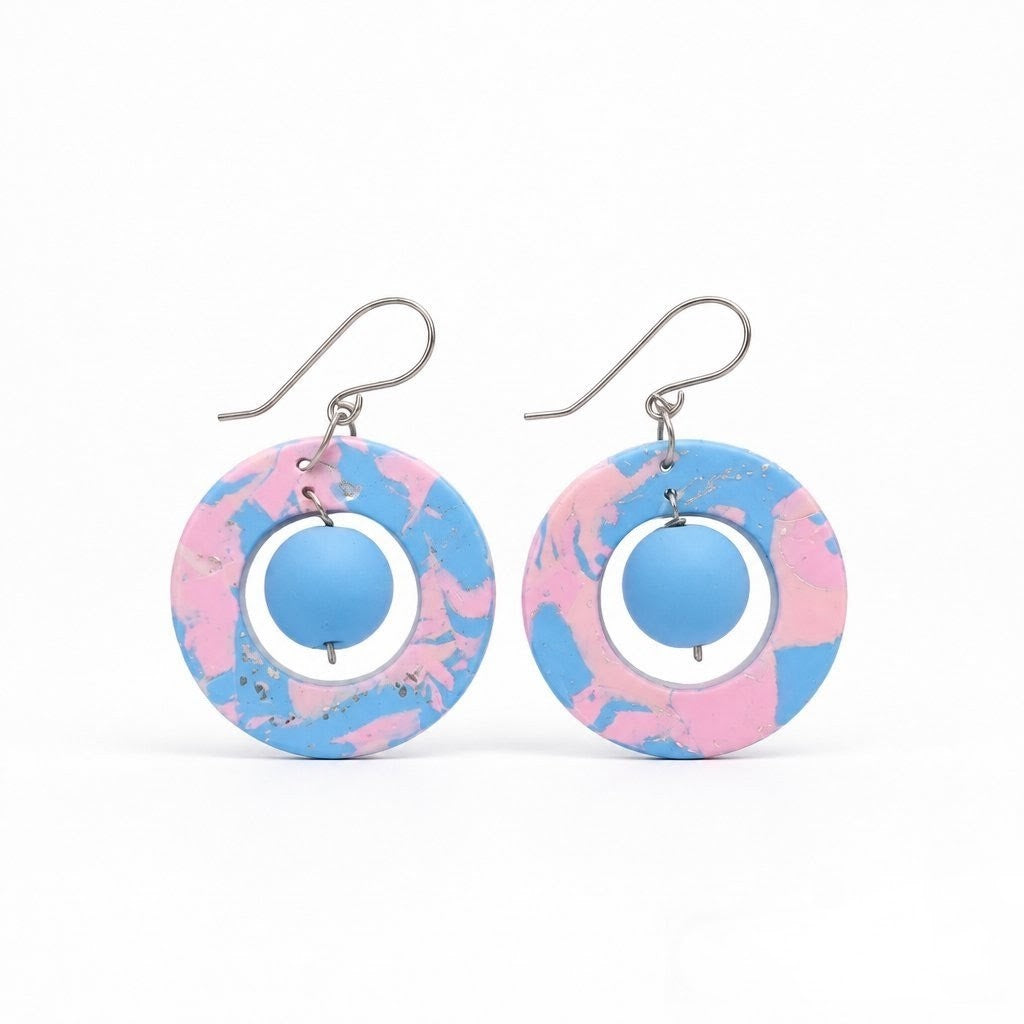 Mokume-Gane Pink Earrings