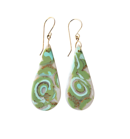 Mokume-Gane Moss Green Earrings