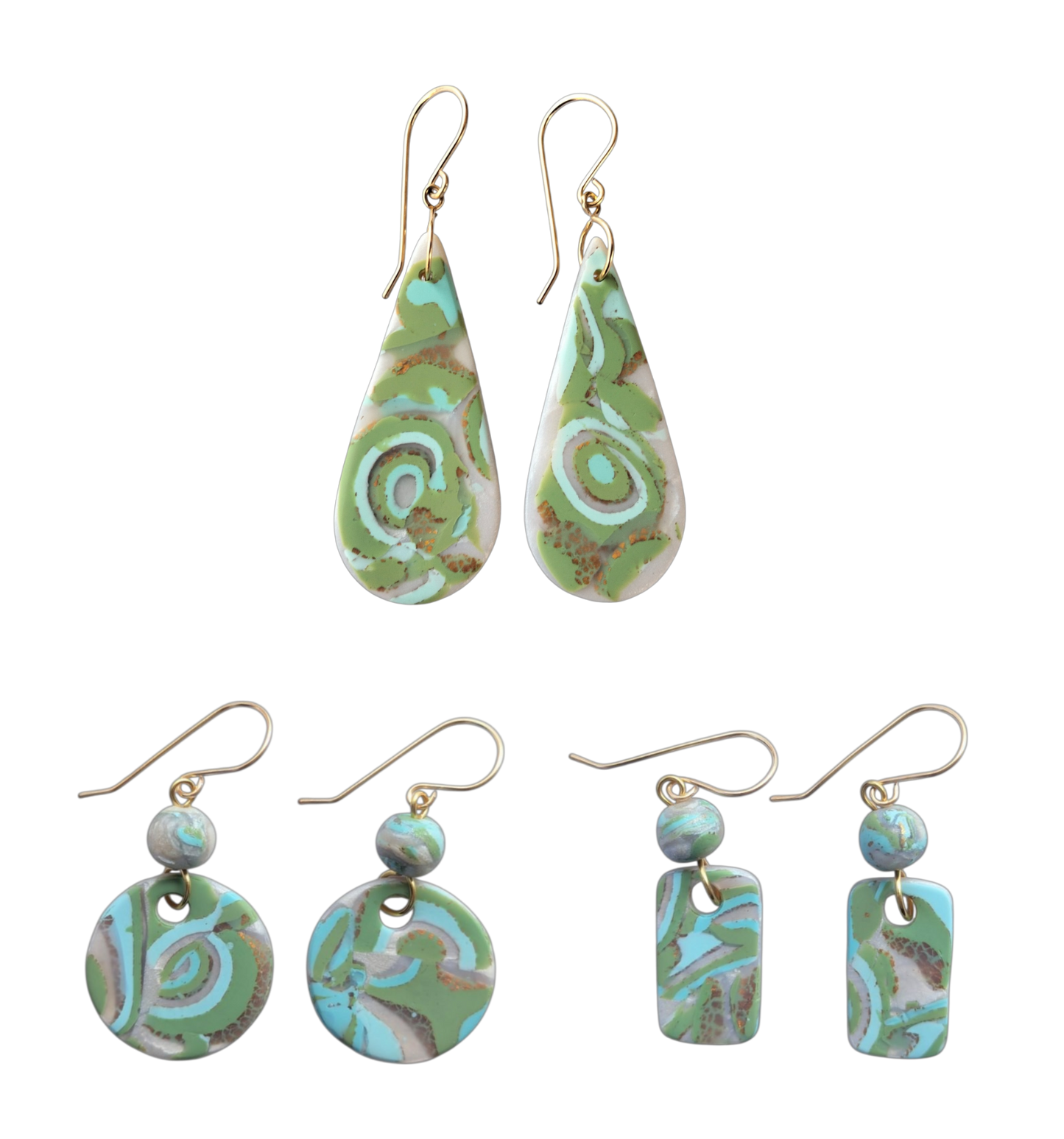 Mokume-Gane Moss Green Earrings
