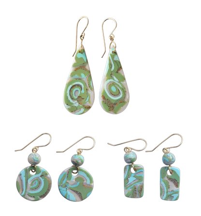 Mokume-Gane Moss Green Earrings