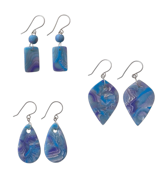 Mokume-Gane Purple Silver Earrings