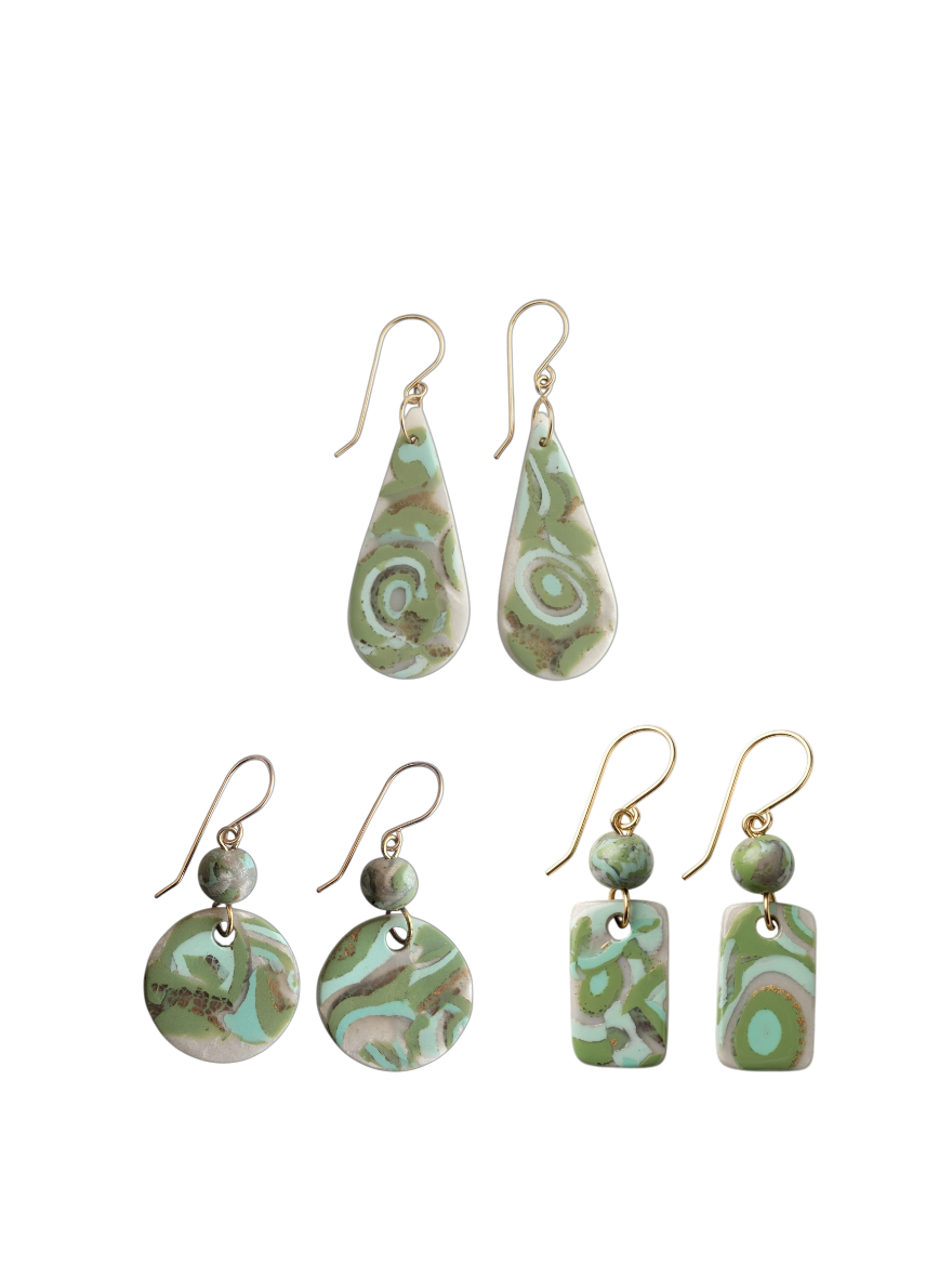 Mokume-Gane (Earthy) Moss Green Earrings