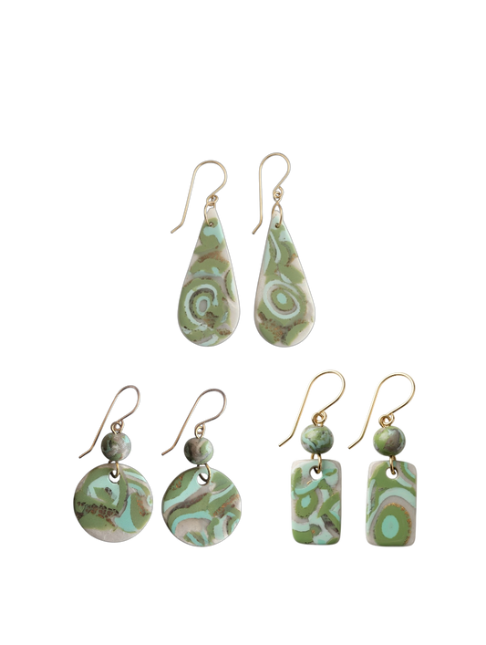 Mokume-Gane Moss Green Earrings